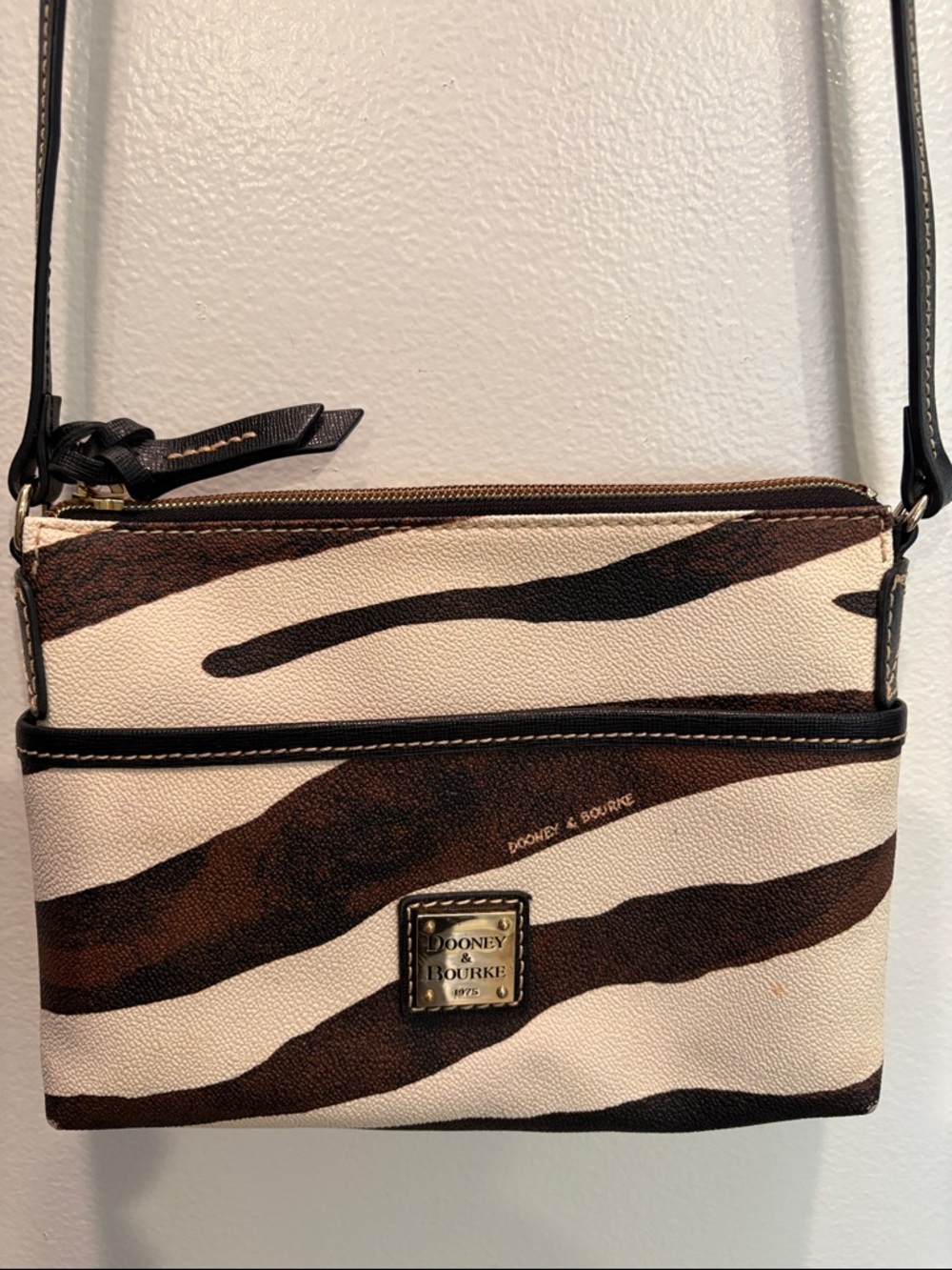 Dooney & Bourke Beige, Brown and Black Zebra-Print Crossbody Bag
